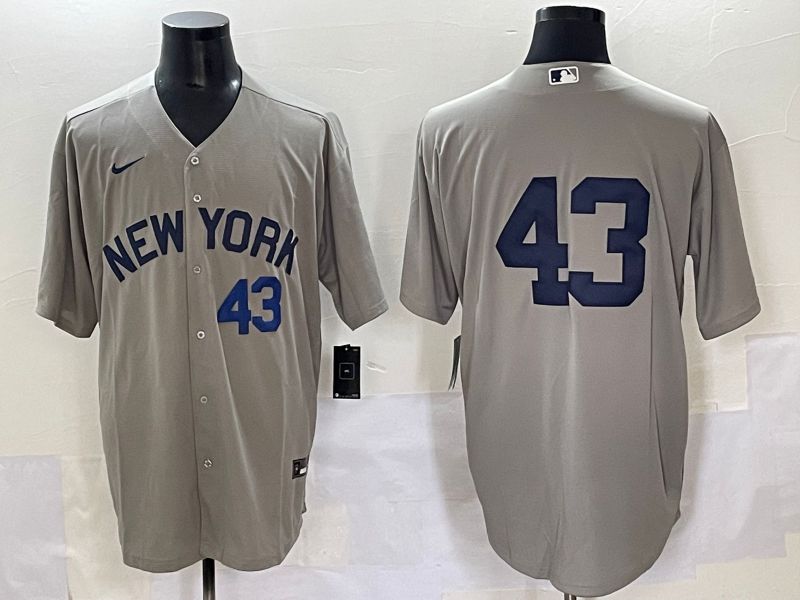 Men 2025 New York Yankees #43 No Name Grey Game Nike MLB Jersey style 42